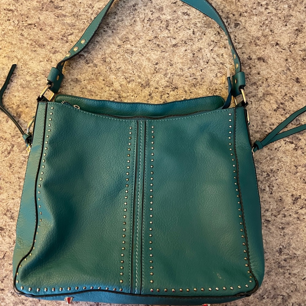 Teal Studded Montana West Leather Shoulder Bag